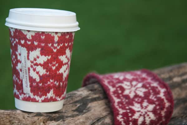 Fair Isle Cup Design Buttons and Beeswax Knitted Coffee Cup
