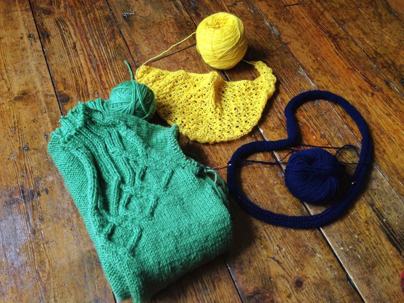 On the needles; buttons and beeswax