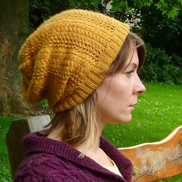 Autumn Gold Simple Lace And Cable Knit Hat Pattern Faye Perriam-Reed
