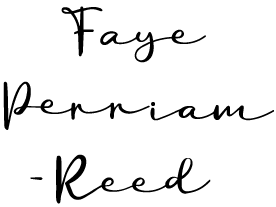 Handwritten cursive text that reads Faye Perriam-Reed in black ink on a white background.